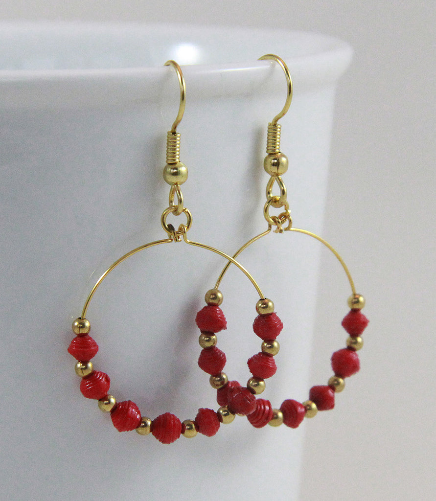Simple dark red Paper Bead Earrings - Trinick Designs